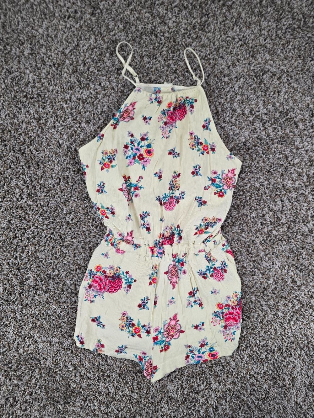 American Rag Girls Sz M Summer Romper Light Yellow Floral Sleeveless